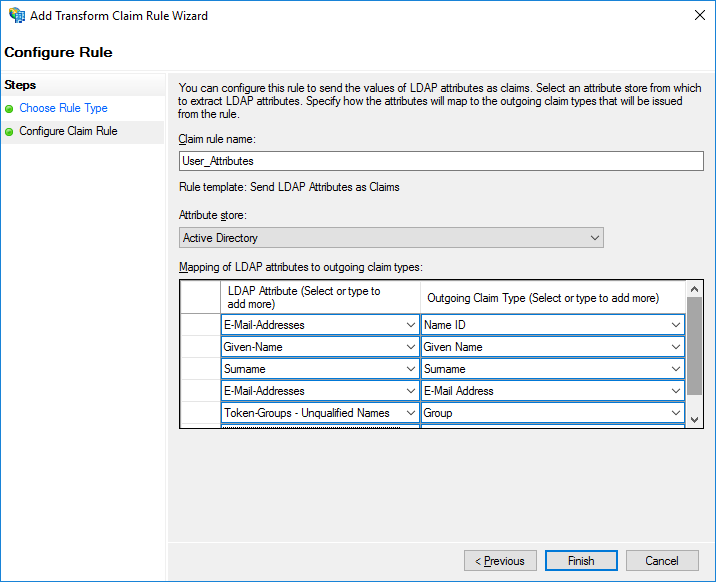 Configure Rule - DefaultClaims