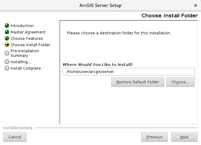 Specify the installation location on the Choose Install Folder dialog box.