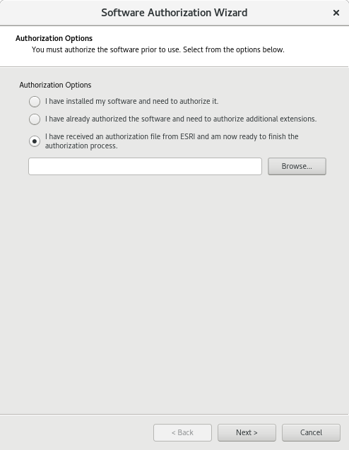 Authorization Options dialog box